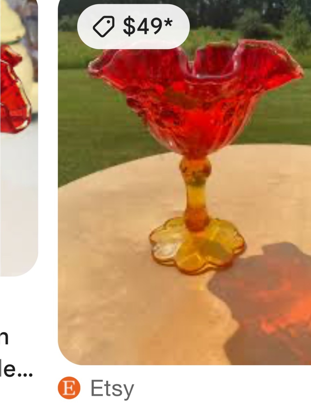 Red and Amber Art Glass Compote - Decorative Home Accent
